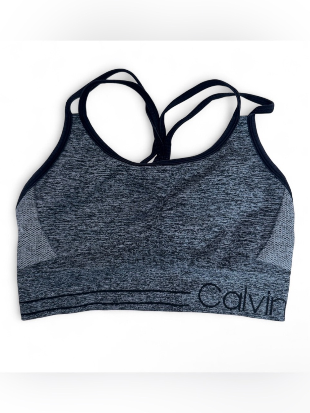 Calvin Klein Black & Heather Gray Seamless Strappy Sports Bra